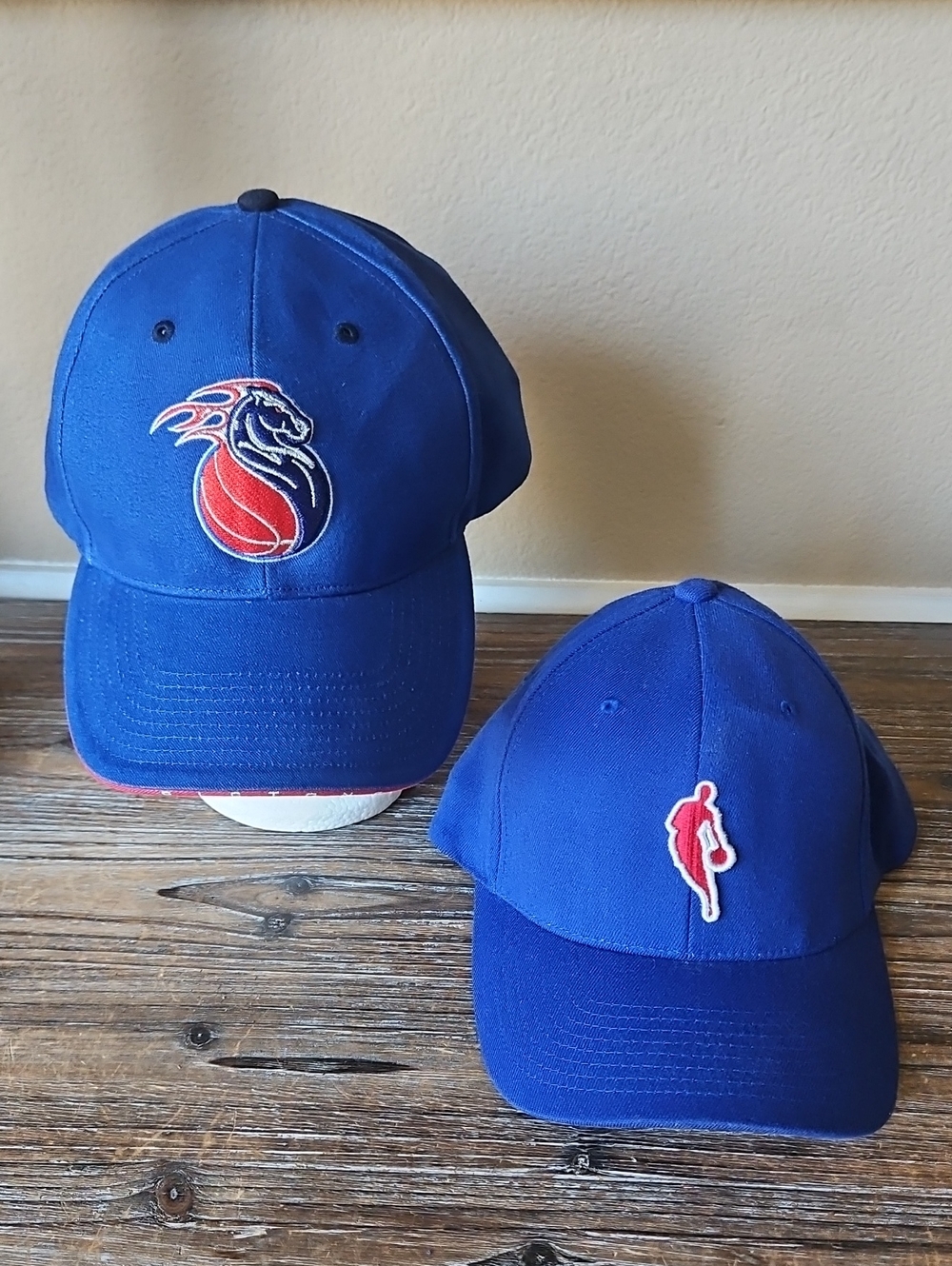 Pair of Throwback Vintage NBA Detroit Pistons Royal Blue Ball Caps